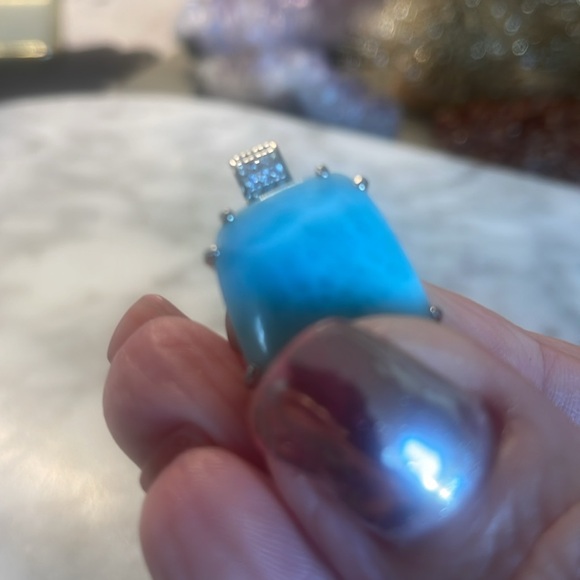 Gorgeous Larimar gemstone square pendant with pave crystals 925 sterling silver - Picture 6 of 8